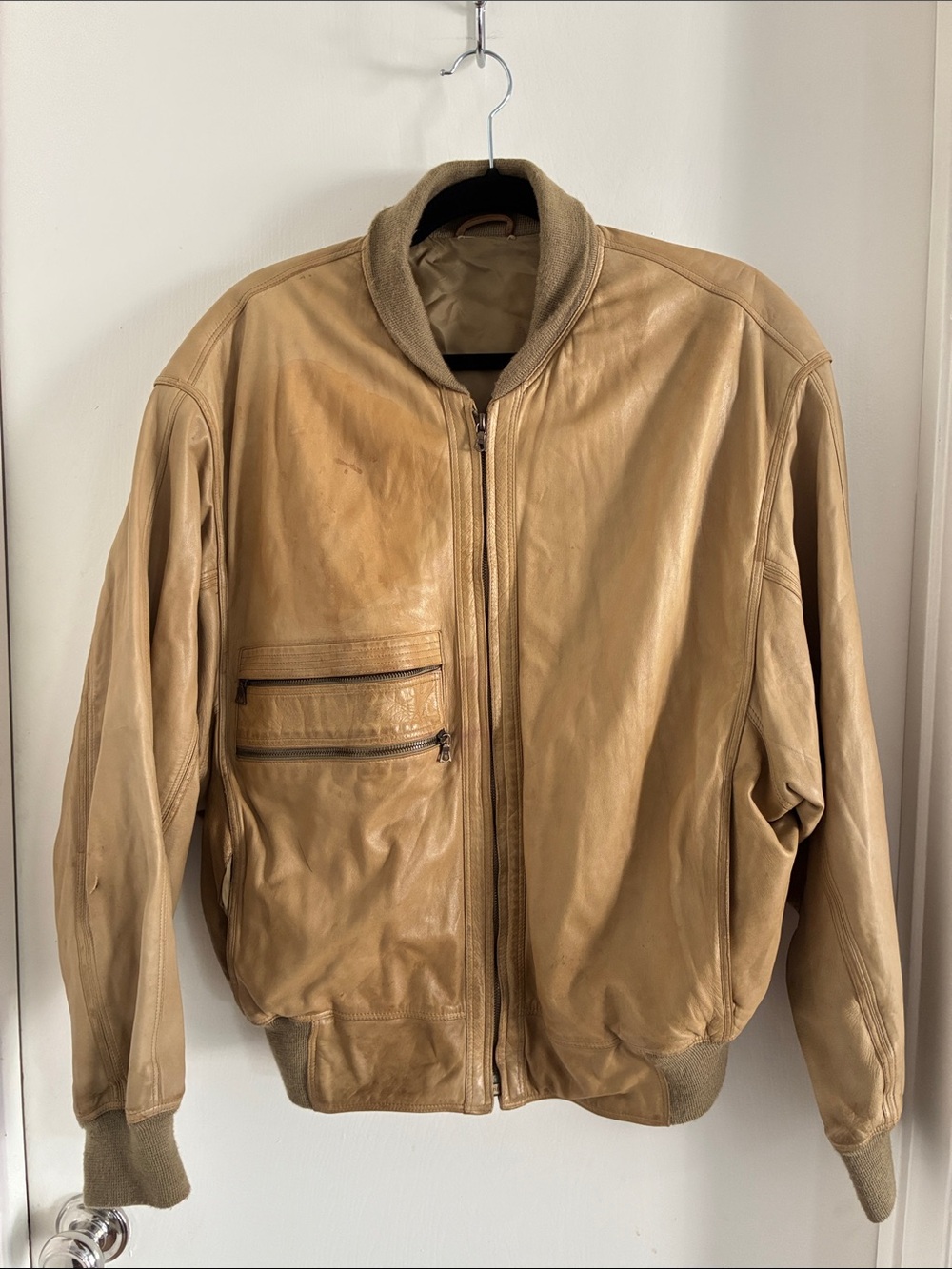 Vintage Gianni Versace Light Brown Leather Bomber Jacket